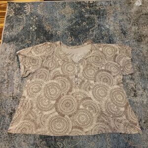 Croft & Barrow Beige and Brown Patterned Blouse Size 1X